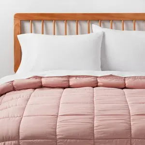 Twin/Twin Extra Long Box Stitch Puffer Comforter Pink - Room Essentials