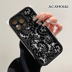 Compatible for iPhone11/12/13/14/15/16/17/promax/x/xs/xr/xsmax Case Black Lace Floral Soft TPU Shockproof Protective CASE