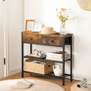 HOOBRO 29.5" Narrow Console Table with 2 Fabric Drawers, Small Entryway Table with 3-Tier Storage Shelves, Thin Sofa Table, Side Table, for Living Room, Hallway, Rustic Brown and Black#SpringSale #BigSpringSale