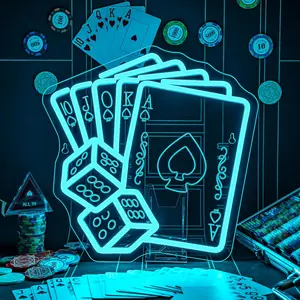 Blue Poker Neon Signs Dice Neon Signs Wall Decor Straight Flush LED Light for Bedrooms Bar Clubs Casinos Hotels Game Room Man Cave Party Decorations-Father's Day