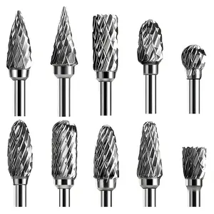 Heavy Duty Tungsten Steel Rotary Burr Set (10 Pcs), Double Cut Carbide Bits for Hard Metal & Wood, Long-Lasting Grinding Kit, 1/8 Shank Precision Carving Tools, Workshop Essentials