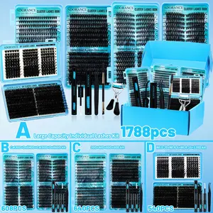 ADORANCE Cluster Lashes Book Kit, DIY Eyelash Extensions, D Curl False Lashes Extensions with All-In-One Tools (Bond & Seal, Remover, Curler, Tweezers, Brush), Easy to Use for Beginners