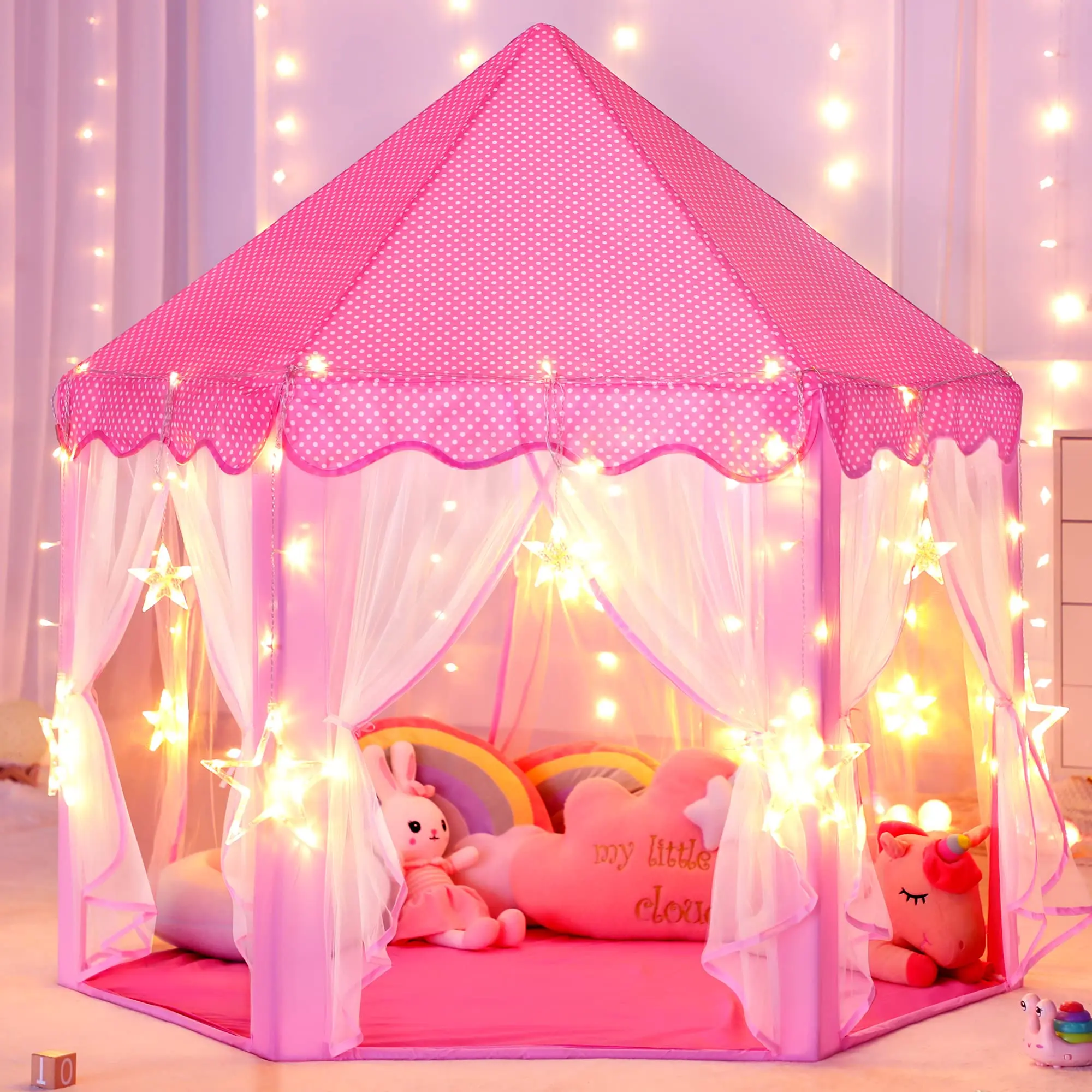 JungleDove Kids Princess Castle Play Tent - Decorative Sheer Curtains, Comfortable Reading Nook, Pink Castle Playhouses Tents & Tunnels, Ideal Easter/Birthday Kids Toys Princess Toys Gift for Girls