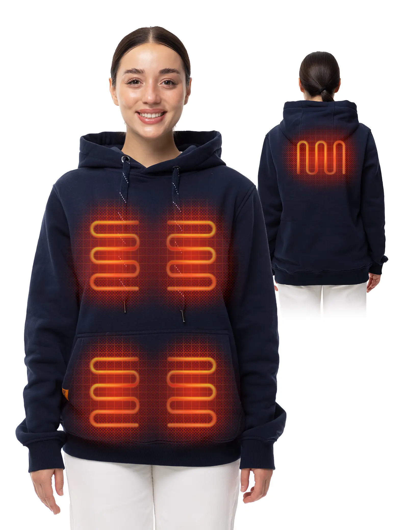 HENNCHEE Women's Long Sleeve Heated Hoodie Tops - Unisex Pullover Sweater with 5 Heating Zones, Pockets, Breathable Cotton-Wool Blend Fabric, 16000mAh Battery Pack, Fleece-Infused, Sweatshirt, Fitted, Longsleeves, Work, Pullover Hoodie, Polyester, Athleti