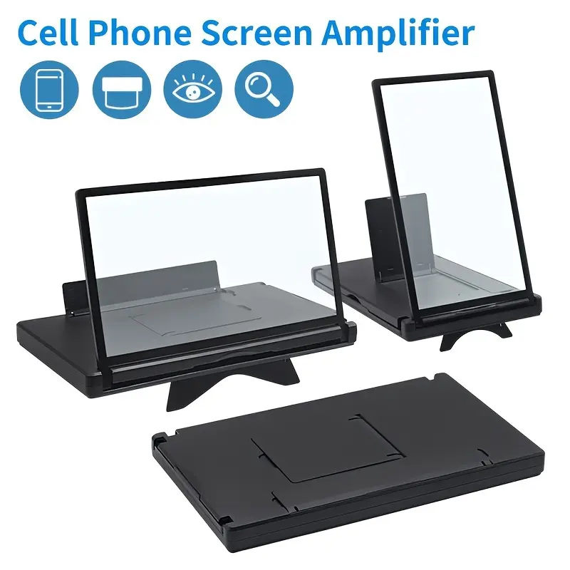 12in Smartphone Audio Amplifier - Black Double Lens, Pull-Out Ultra-Sharp Lens, Dual Screen, Built-In Stand for Streaming, None