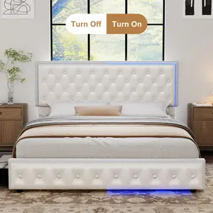 [Summervibes] SIBEDS LED Bed Frame with Crystal Tufted Upholstered Headboard, Luxury Velvet Platform Bed with 2 Storage Drawers, Noise-Free, No Box Spring Needed, Flash Sale Home Items, Queen Size Bedroom Furniture