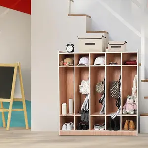 5-Section Glazed Coat Locker Storage Cabinet, 5 Large Cubbies with Hooks & 10 Small Cubbies, Classroom Coat Locker with 4 Hidden Wheels for Home, Daycare, School, Kindergarten