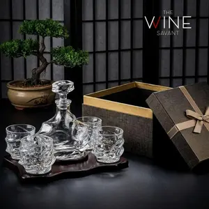 Storm Japanese Crystal Whisky Decanter Set with 4 Tumbler Glasses