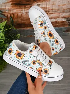Women's Fashion Multi-Pattern Casual Shoes, Faux Fur Trim Canvas Sneakers, Breathable Outdoor Wear, Versatile Women's Footwear