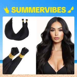 GOOGOO I Tip Hair Extensions Human Hair 50g 50 to 100 Strands Real Human I tip Extensions Pre Bonded Natural Black#Summervibes