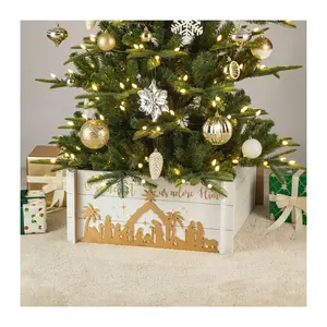 Glitzhome 24" Wooden Nativity Scene Tree Collar