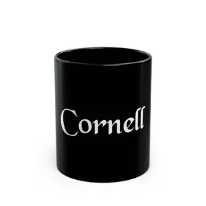 Cornell Script Logo Mug | Black Ceramic Coffee Mug 11 oz & 15 oz Dishwasher Safe C-shaped Handle Comfortable Grip