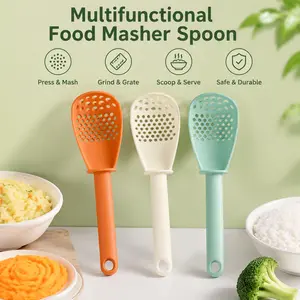 1 Count Multifunctional Kitchen Strainer Spoon, Food Grade Perforated Grinding Tool for Mashing Garlic Ginger, Separating Food for Daily Home Cooking