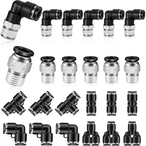 24Pcs Push to Connect Fittings Kits 8mm Tube OD x 1/4 Inch NPT Thread Male Elbow Straight Pneumatic Quick Connect Air Hose Fittings