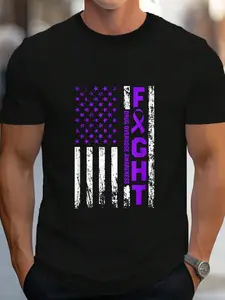 100% Cotton Overdose Awareness Purple Ribbon Usa Flag Drug Addiction T-Shirt Women's Men's Graphic Tee Crew Neck summer vacation Tops