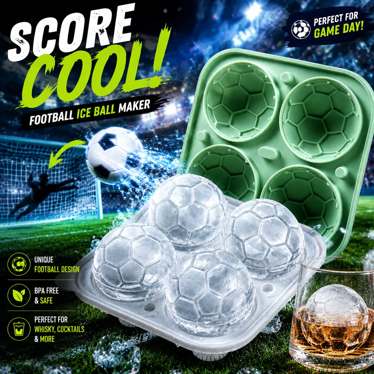 Sport Theme Ice Ball Mold, Reusable 4-Cavity Football-Shaped Plastic Tray for Kitchen and Bar Drinks, Multiple Cavities, Unique Shape, Kitchen Gadgets, Utensils, Curling, Game Day, Football Shape