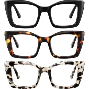 3 Pack Reading Glasses for Women Oprah Style Oversized Square Reading Glasses Blue Light Blocking Spring Hinge Readers Eyeglass Frames High Quality Eyewear