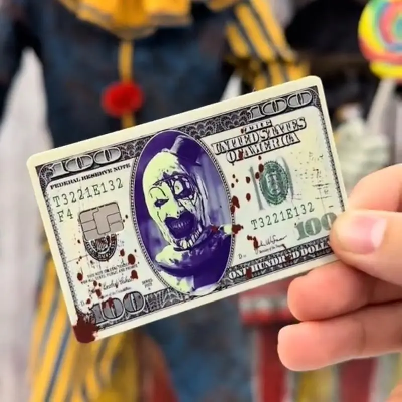Terrifier Halloween credit card skin, Horror Movies Vinyl Sticker for debit cards, Funny Skeleton card sticker, Halloween Wallet Decor