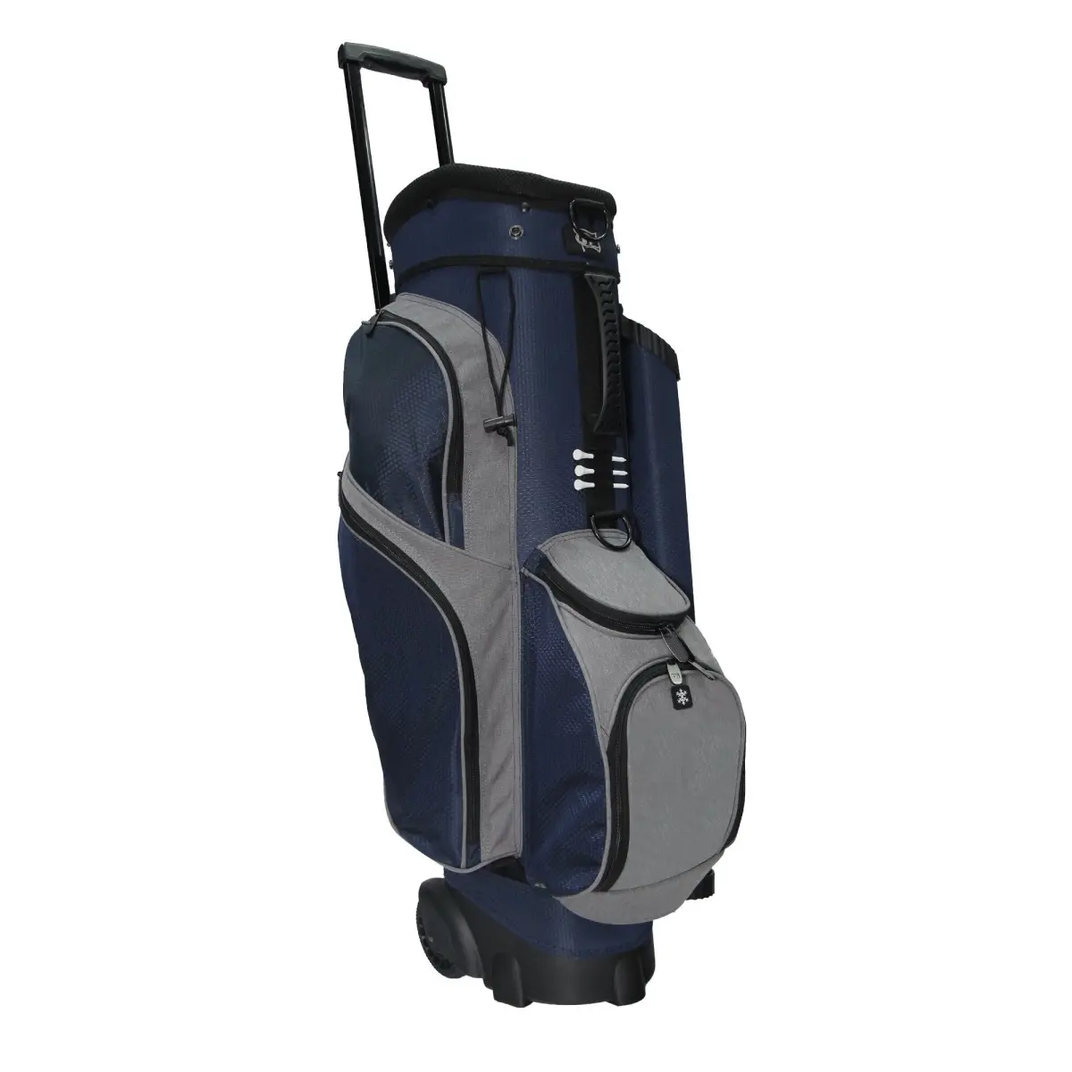 212 MAIN Spinner X Golf Cart Bag - Navy & Heather Grey Nylon Golf Accessory, Full Dividers, Oversized Putter Compatibility, Rolling Wheels, 15x12x36 in, 1 Oversize External Putter Tube, 4 Easy Access Side Pockets, 1 Front Ball Pocket, 1 Large Cooler Pocke