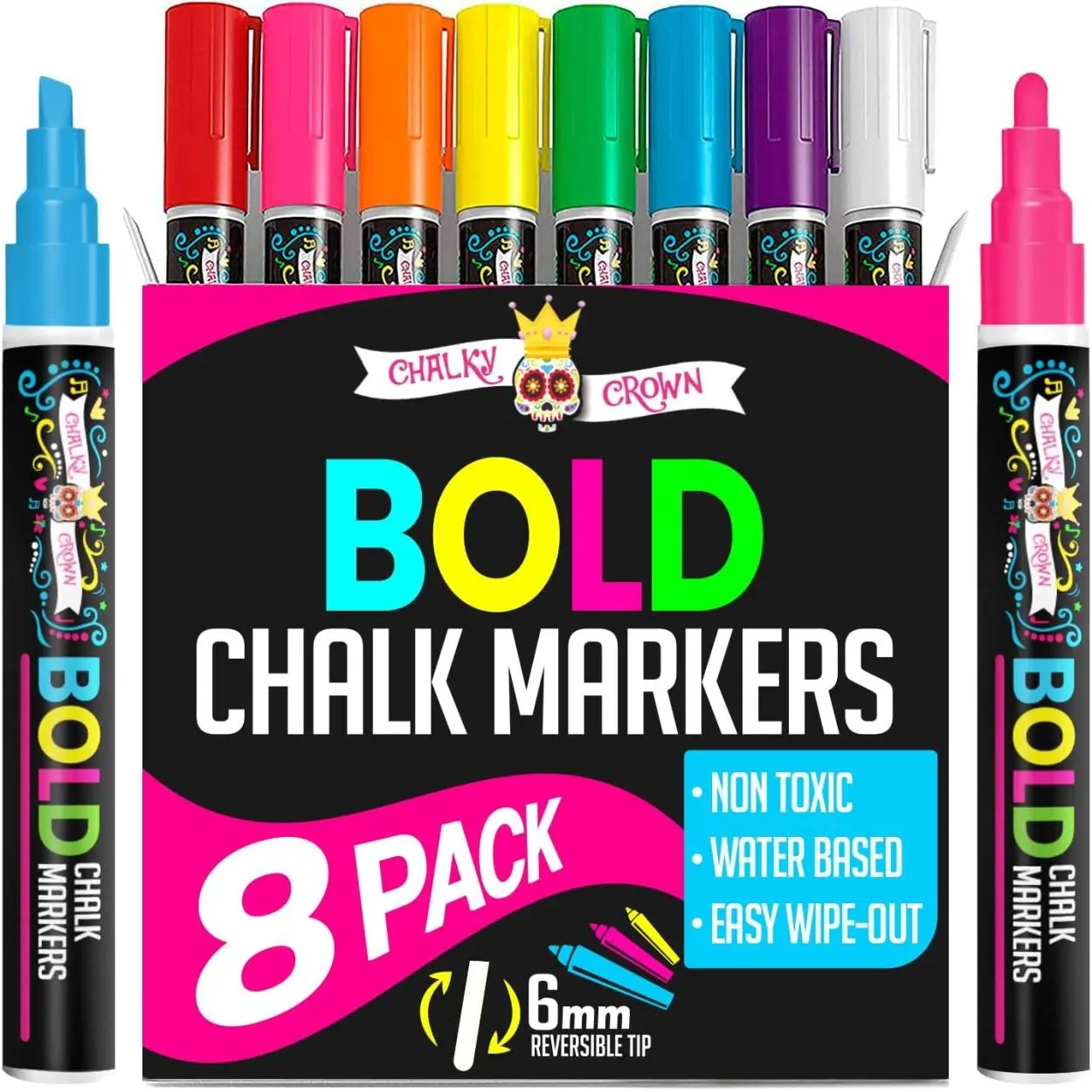 Bold Liquid Chalk Markers - Dry Erase Office Presentation Supplies for Painting, Coloring, Chalkboards, Signs, Windows, Ideal for Students, Everyone, Water, Mom