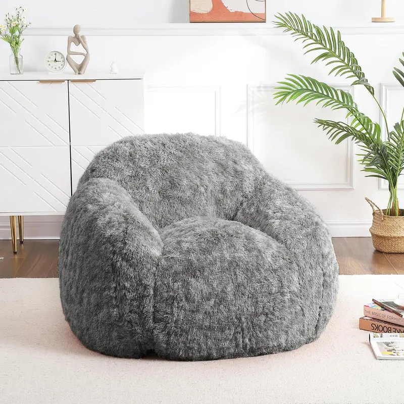 【Christmas Gift】Adult Faux Fur Bean Bag Chair with Fixed Arms, Durable High-Density Foam Lazy Sofa, Compressed for Transport, Ideal for Living Room Reading