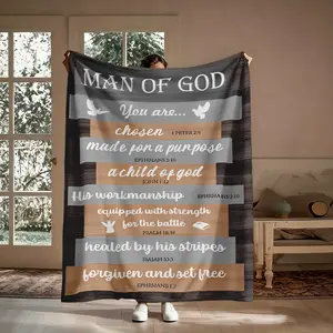 Christian Faith Flannel Blanket, Super Soft Warm Religious Man Of God Throw, Perfect Gift for Believers, Suitable for Couch Travel Church