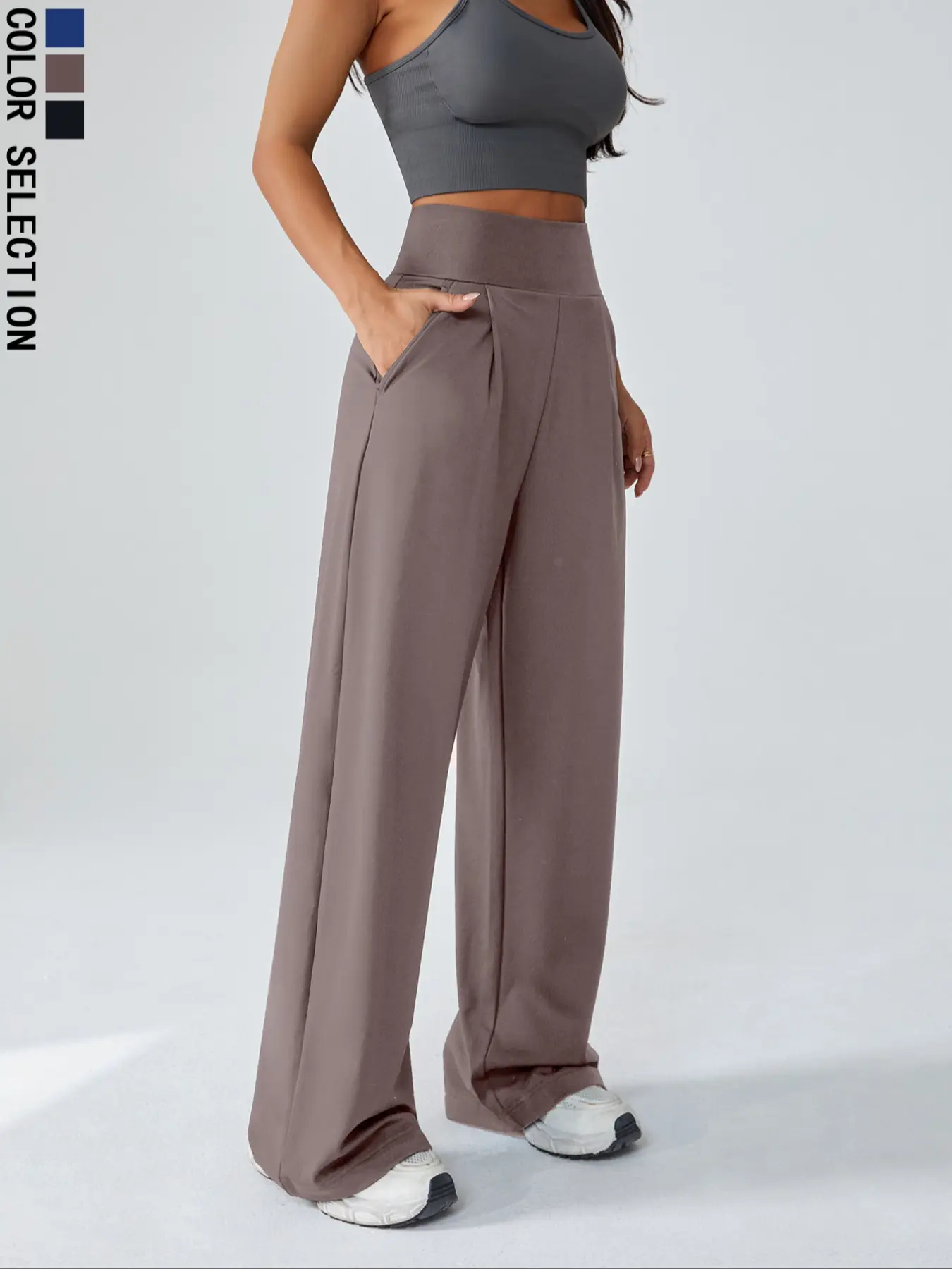 Women's 360g Loose Pocket Wide-Leg Pants, Casual Sportswear for Running, Cycling and Exercise, Athleisure Style Bottoms for Daily Wear, Plain Bottoms, Activewear Bottoms, Fitness Workout Pants, Fitness Training Pant