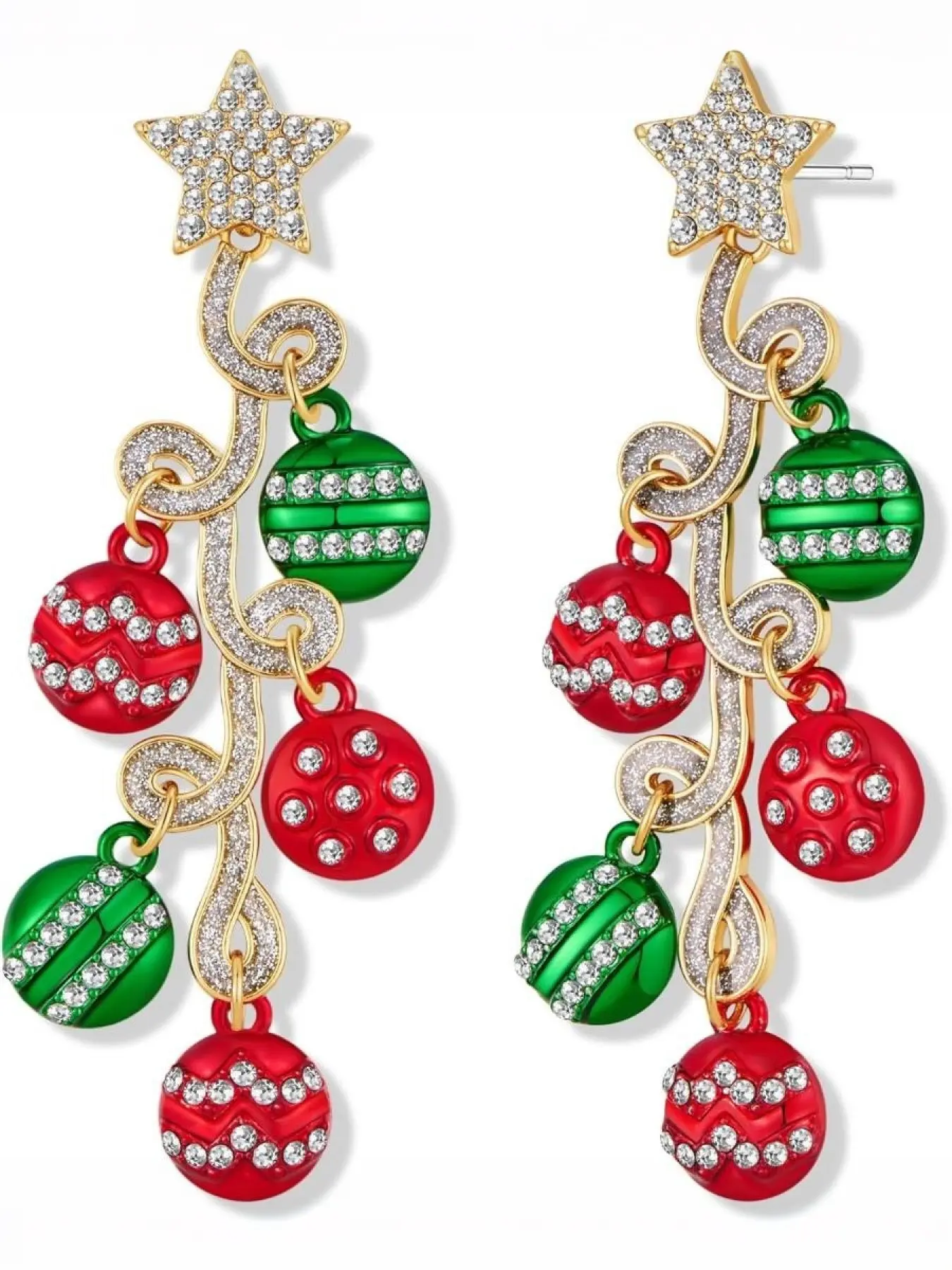 Christmas Earrings For Women Cute Reindeer,Candy Cane,Light Bulb,Champagne Bottle Dangling Earrings With Sparkling Rhinestones Christmas Holiday Jewelry Gifts