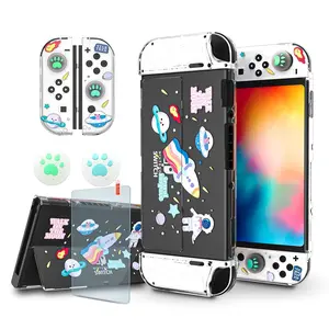 Switch OLED Protective Case, Switch OLED Clear Case with Tempered Glass Screen Protector and Thumb Grips