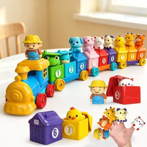 Montessori Farm Train Set for Toddlers, Includes 9 Farm Animals & 1 Farmer, Perfect Gift for Easter, Christmas, Birthday