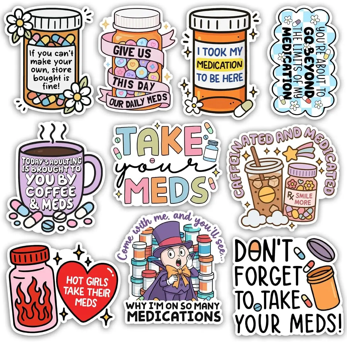 Medicine Reminder Sticker Pack, Funny Pharmacy Take Your Meds Sticker, Healthcare Medical Nurse Pharmacist Gift, Decoration for Laptop Tablet Office Water Bottle Helmet Vehicles