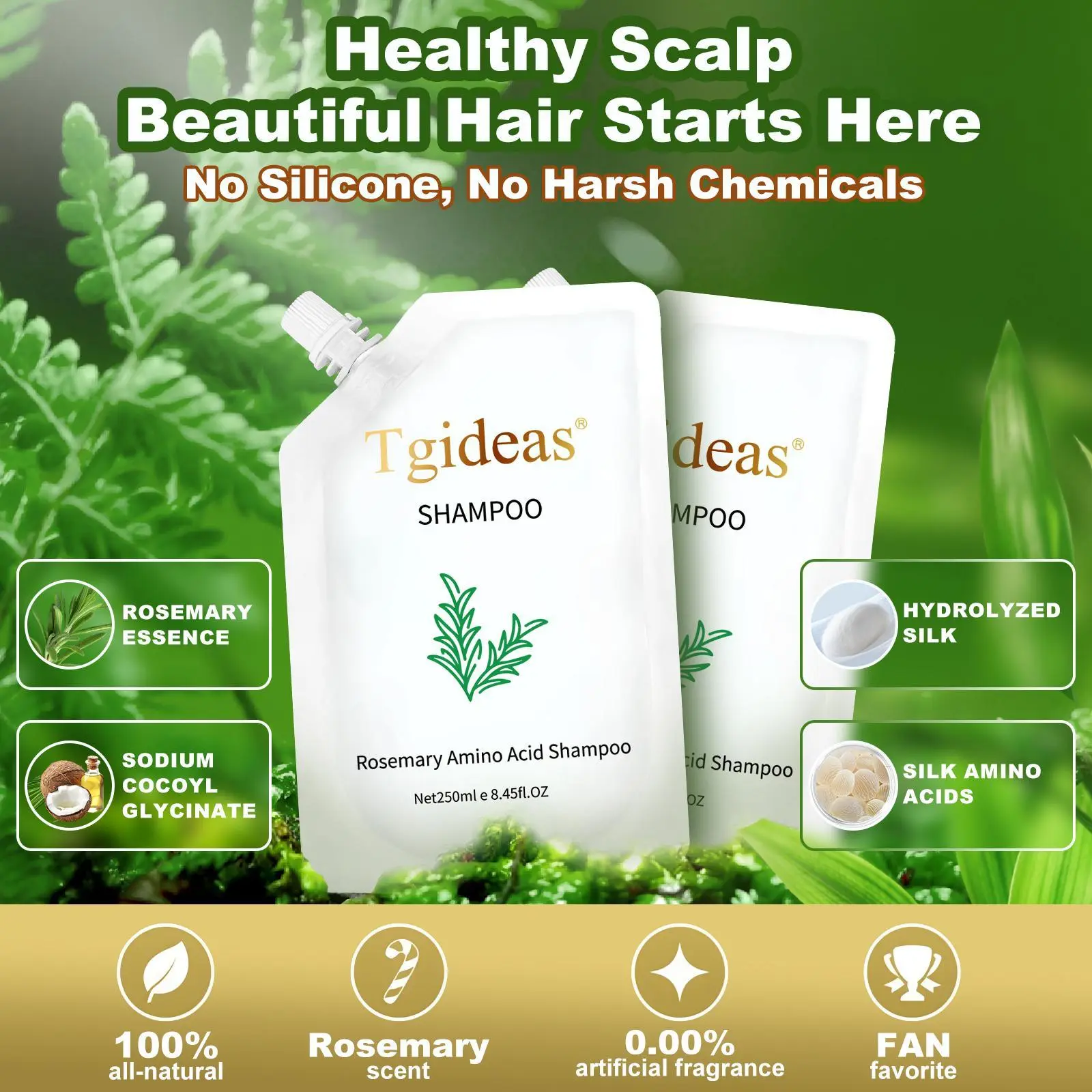 Tgideas Hair Nourishment Shampoo - Oil Control & Scalp Soothing, Rosemary Extract, Zinc PCA, Amino Acids, and Hydrolyzed Keratin Gentle Cleansing Formula for Silky Smooth, Radiant Shine – 250ML#SummerWins #DealsForYouDays