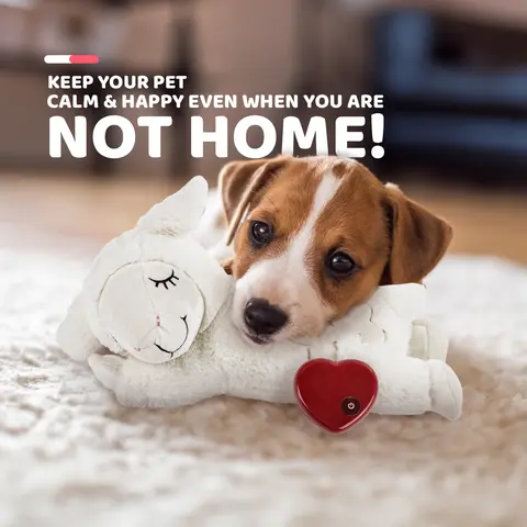 Allforpaws Heartbeat Puppy for Dog Snuggle Sheep Pet Behavioral Aid Plush Toy with Heartbeat Feature for Anxiety Relief 15x9.1x7.1in Machine Washable Christmas Gift for Dogs