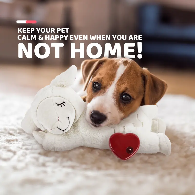 Allforpaws Heartbeat Puppy for Dog Snuggle Sheep Pet Behavioral Aid Plush Toy with Heartbeat Feature for Anxiety Relief 15x9.1x7.1in Machine Washable Christmas Gift for Dogs