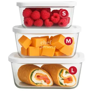 Chef Preserve Glass Vacuum Seal Containers for Food Storage, Made For Compact Vacuum Sealer, 3pcs set Works With Handheld Vacuum Sealer Machine