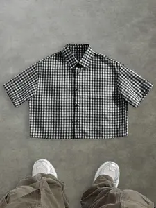 Men's Plaid Print Short Sleeve Shirt, Regular Fit Casual Button Collared Retro Button Collar Top for Summer, Fashion Men's Clothes for Daily Wear