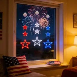 3 Star Suction Cup Lights, Red White Blue Pentagram LED Lights, Battery Operated Decorative Lights (Batteries Not Included), Hangable, Perfect for July 4th Independence Day Decorations