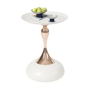 Small White Metal Round Coffee Table - Modern Compact Round Side Table, Metal End Table for Living Room, Bedroom, or Office