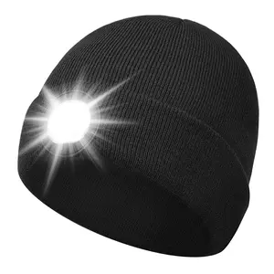 Touch Two Winter Unisex LED Lighted Knit Warm Hat for Winter Lightweight Running Athletic Sports Outdoor Night Running Alert Hiking Cycling Fashion Family Must Have Black