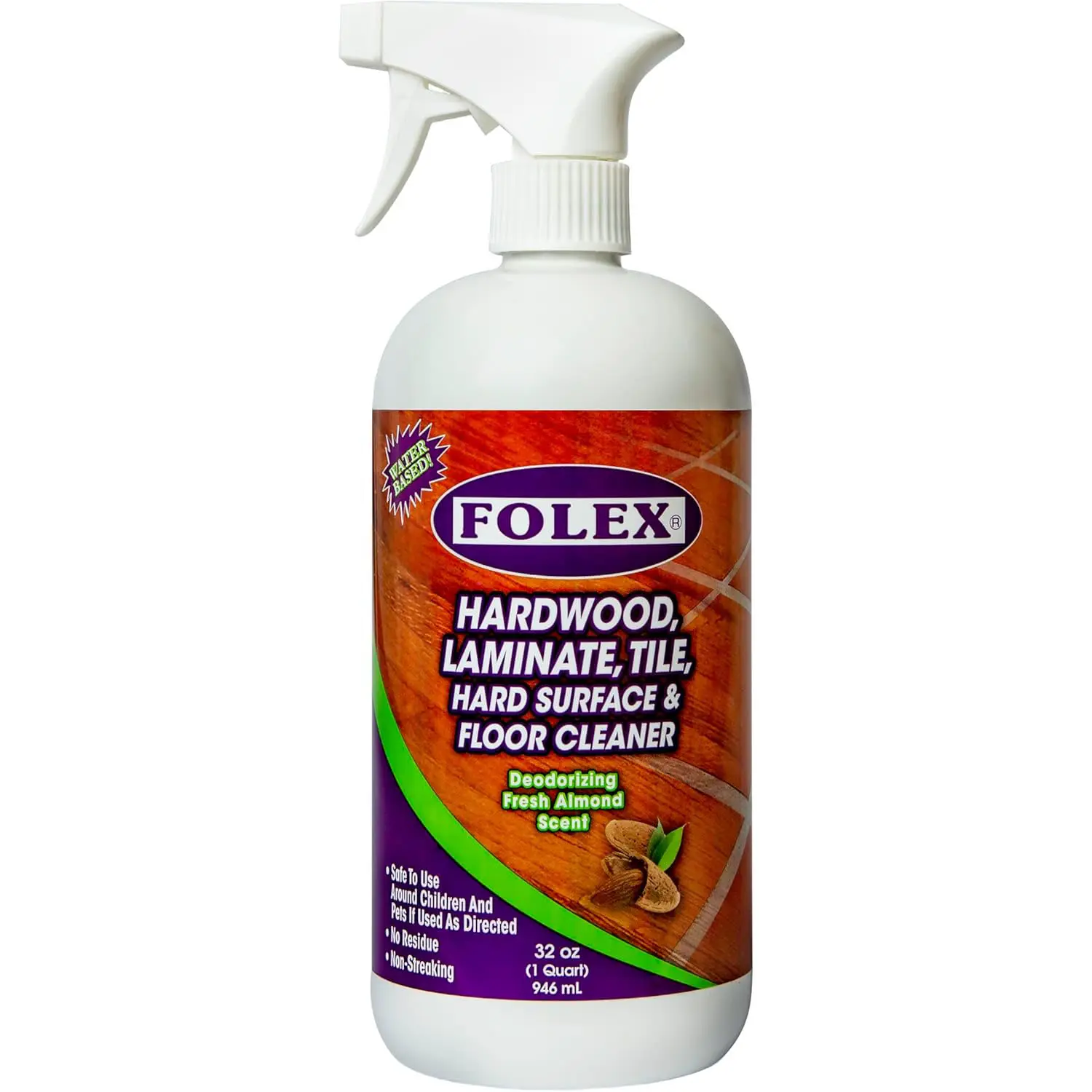 Folex Hardwood, Laminate, Tile and Hard Surface Floor Cleaner 32oz Fresh Almond Scent Residue Free and Streak Free Formula for Sealed Wood, Engineered Floors, Ceramic Tile and Everyday Household Cleaning