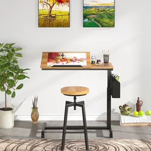 Tribesigns Height Adjustable C Shaped End Table with Wheels and Side Pocket, Mobile Sofa Snack Table with Tiltable Drawing Board