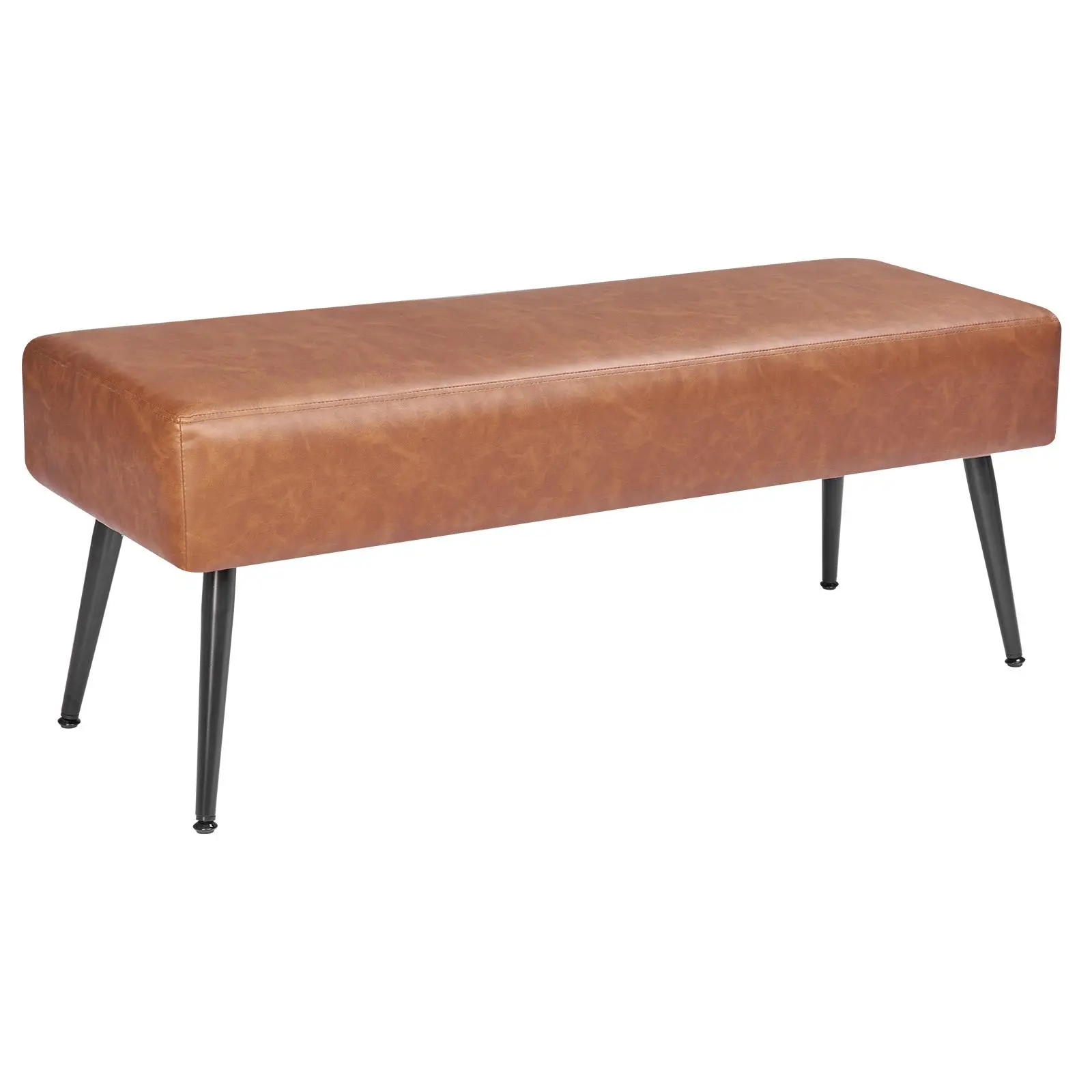 VEVOR Leather Bedroom Bench, PU Leather Bench with Metal Legs and with Stitching for Entryway, Upholstered Shoe Bench Seat, Modern End of the Bed Benches for Living Room, Dining Room, Hallway, Brown#BackToSchool