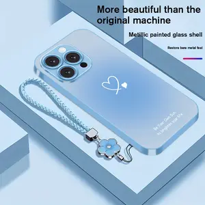 New Fashion Gradient Heart Pattern Metal Tempered Glass Phone Case with Lanyard Set, Suitable for iPhone 16 Pro Max/15 Pro Max/14 Pro Max/13 Pro Max/12 Pro Max/11 Pro Max/11/12/13/14/15/16 Series, Perfect Gift for All Seasons