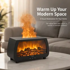 2-in-1 Flame Effect Aroma Diffuser with Essential Oils Set, 200ml Ultrasonic Humidifier with Multi-Color LED Fire & Mist, Realistic Scent Machine with Auto Shut-Off, Diffuser for Home & Office