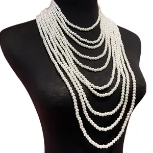 Vintage Pearls Chain Multilayer Necklace for Party Masquerades Proms