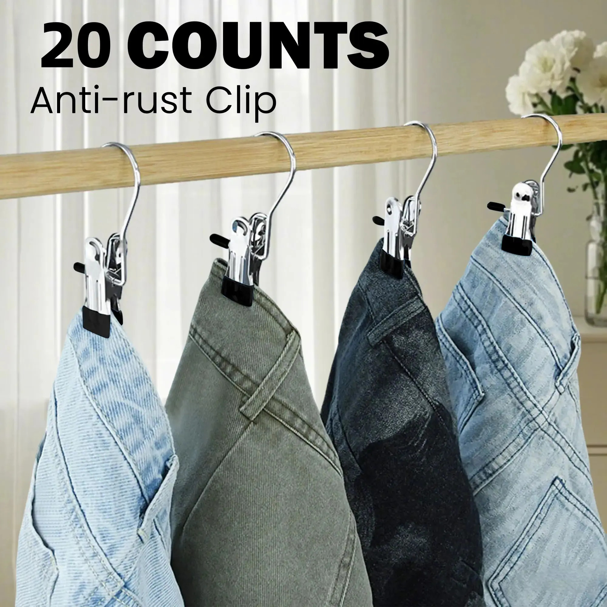 20Counts Boot Hangers Clips, Premium Hooks Hanging Clips, Heavy Duty Closet Hanger Organizer for Home Travel , Multi-Purpose Clips for Laundry Clothes Accessories，black