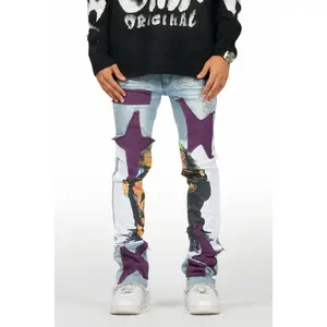Savage Blue Patchwork Stacked Flare Jean