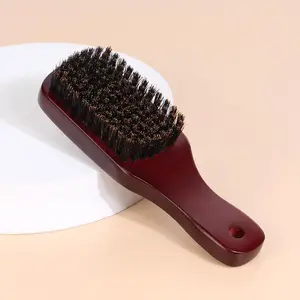 Wooden Handle Boar Bristle Hair Brush, Detangling Hair Brush, Hair Styling Brush for Smooth Ponytails and Edge Control, Heatless Styling Tool for All Hair Types, Detangling Hairbrush