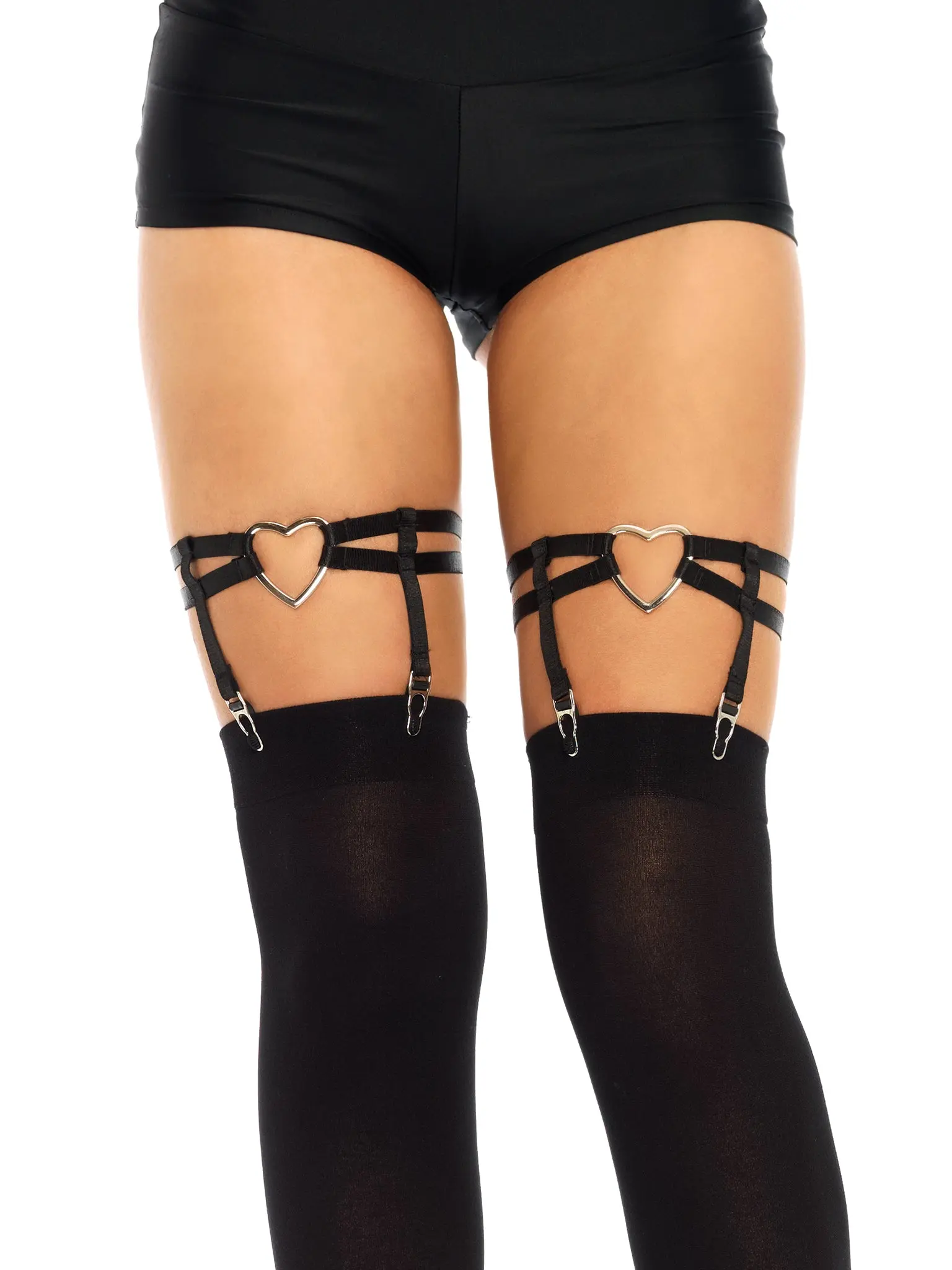 Women's Strappy Back Fabric Suspender Belt - Heart Metal Detail, 1-Piece Lingerie Garter for Stockings, Party Outfits, Metallic Flexible Straps, Cold Handwash, Playful Look, Romantic Touch, Bedroom Underwear Accessory