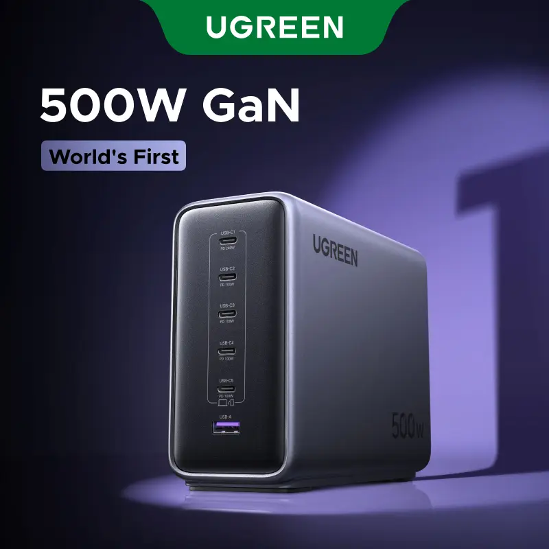 UGREEN Nexode 500W GaN Fast Charging Station - 6 Ports USB-C & USB-A, 240W Single Port, Smart Temperature Control, Space-Saving Design, for Laptops, Phones, and More，DealsForYouDays